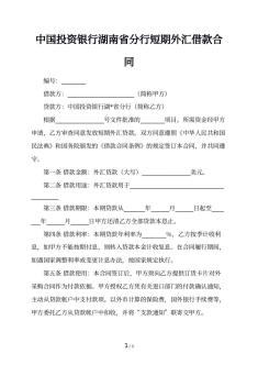 中国投资银行湖南省分行短期外汇借款合同