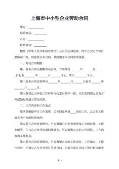 上海市中小型企业劳动合同